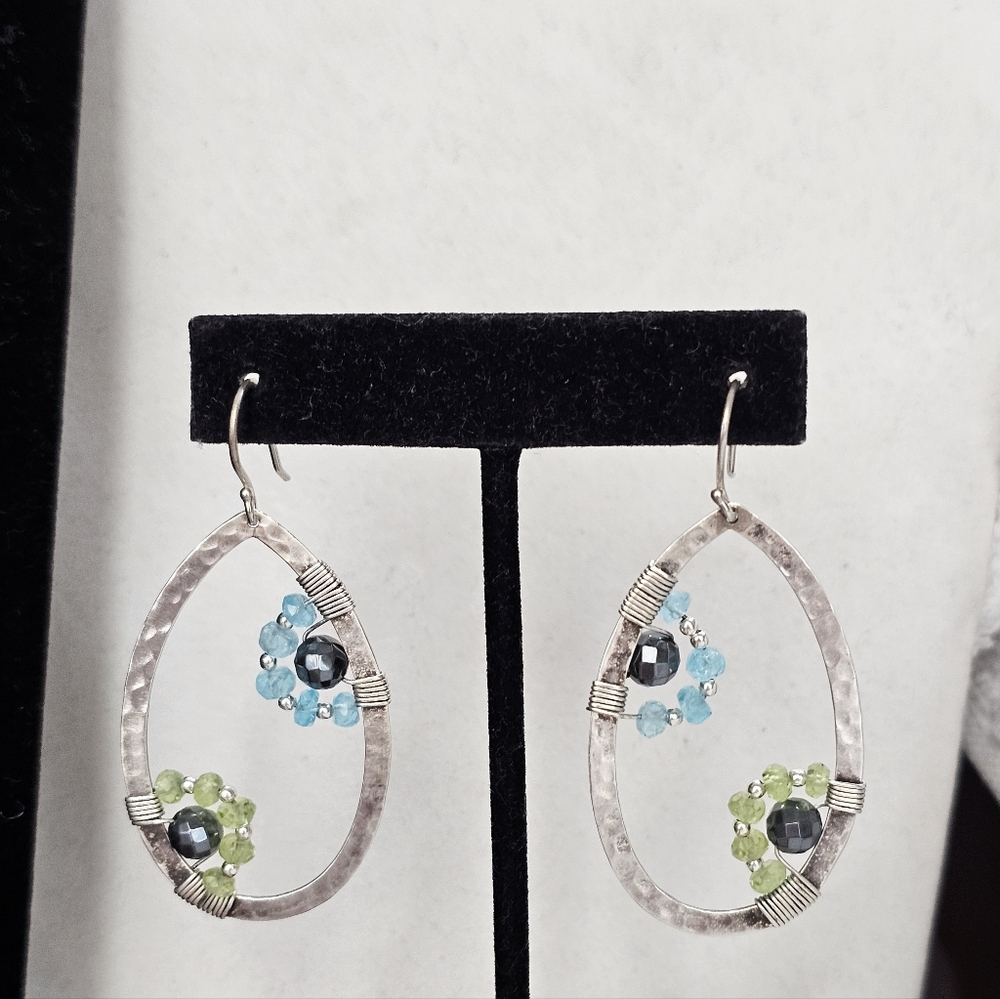 Silpada Teardrop Peridot Hematite Apatite 925 Earrings (With Flaw)